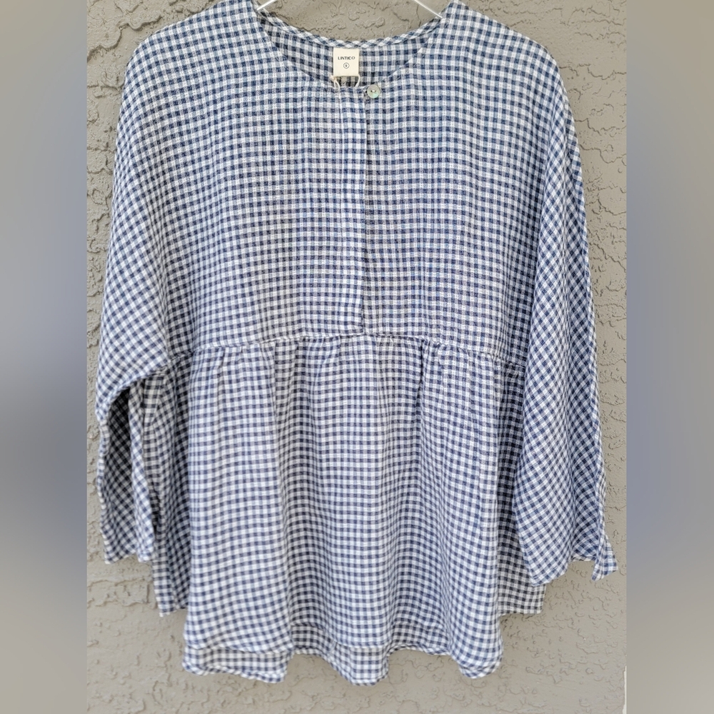 Lintico Caroline Linen Gingham Lagenlook Top Oversized Small NWT - Picture 4 of 16